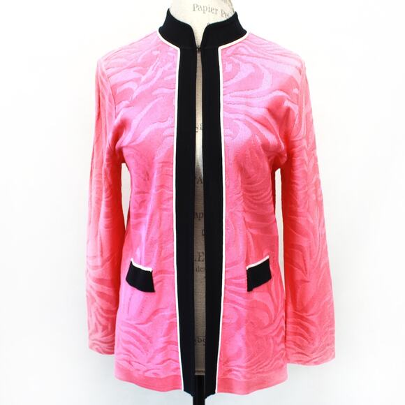 Ming Wang Pink Open Front Classic 100% Filament Cardigan Jacket & Top Set Small - Picture 2 of 14